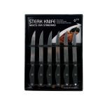 6 pk stainless steel steak knife set w/black wood handles