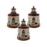 3 Piece Light House Ceramic Storage Jar Set