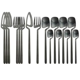 Desserts Soup Coffee Use 16pcs Table Decor Cutlery Sets (Type: Flatware Set, Color: Black)