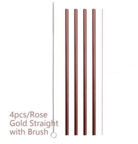 Colourful Reusable Stainless Steel Straws (Style: STRAIGHT, Color: Rose Gold)