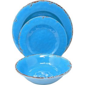 12 Piece Rustic Farmhouse Melamine Dinnerware Set, Service for 4 (New Ivory) (Plate Size: 12 Piece Dinnerware, Color: Easter Egg Blue)