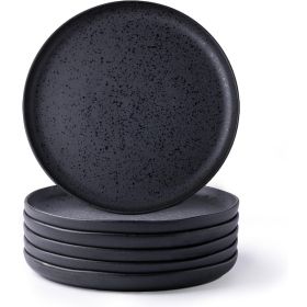 Ceramic Dinner Plates Set of 6, Wavy Rim 10.5 Inch Stoneware Dish Set, Large Dinnerware Plates (Color: Matte Speckled Black)