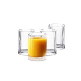 4PCS Ribbed Glass Cups Vintage Glassware Transparent Cocktail Glasses Set Bar Beverages Iced Coffee Cup Juice Ripple Drinkware (Color: 4PCS-S, Capacity: 301-500ml)