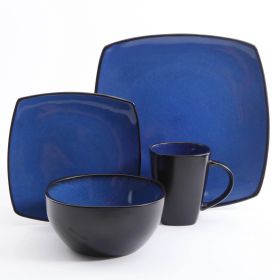 Square Stoneware 16 Piece Dinnerware Set (Color: Blue)